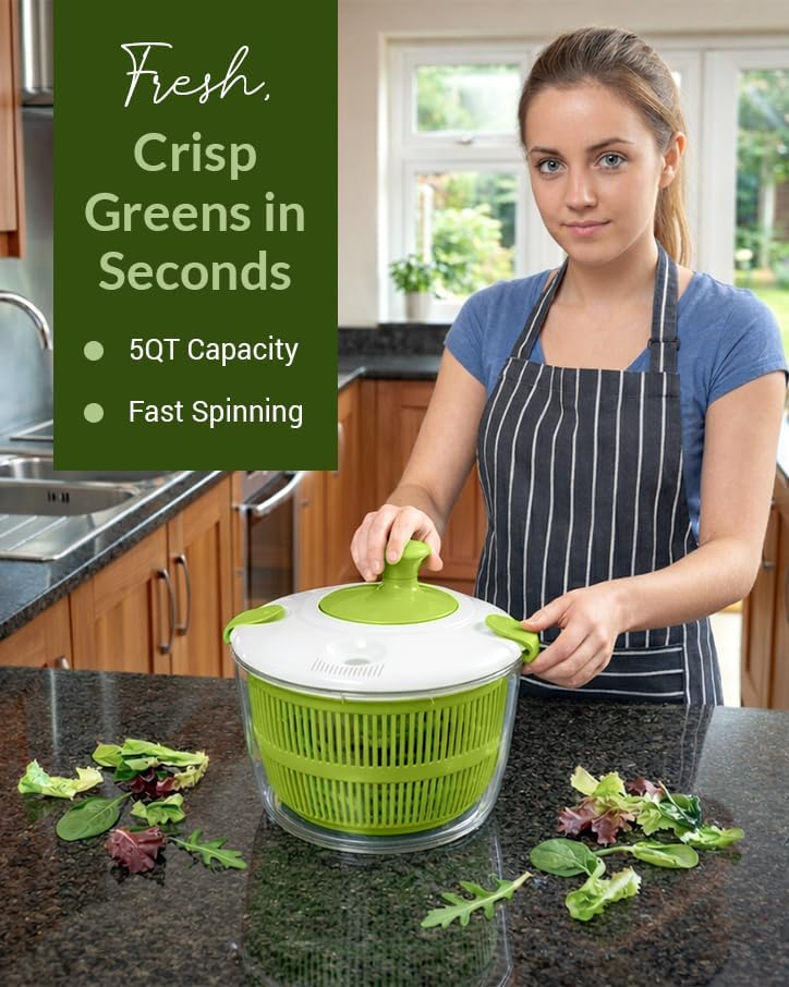 Salad Spinner-Lettuce Spinner | Best Fruit Washer with Spinner Bowl, Easy-Spin Handle, 5QT