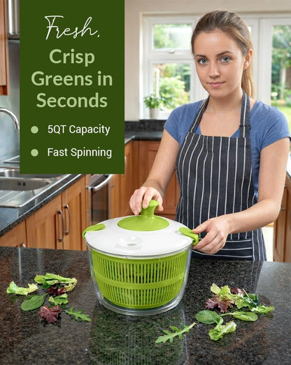 Salad Spinner-Lettuce Spinner | Best Fruit Washer with Spinner Bowl, Easy-Spin Handle, 5QT