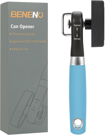 Beneno Can Opener, Manual Side Safe Cut Can Opener Smooth Edge with Durable Sharp Blade, Effort-Saving Knob & Comfortable Non-slip Handle, Brown