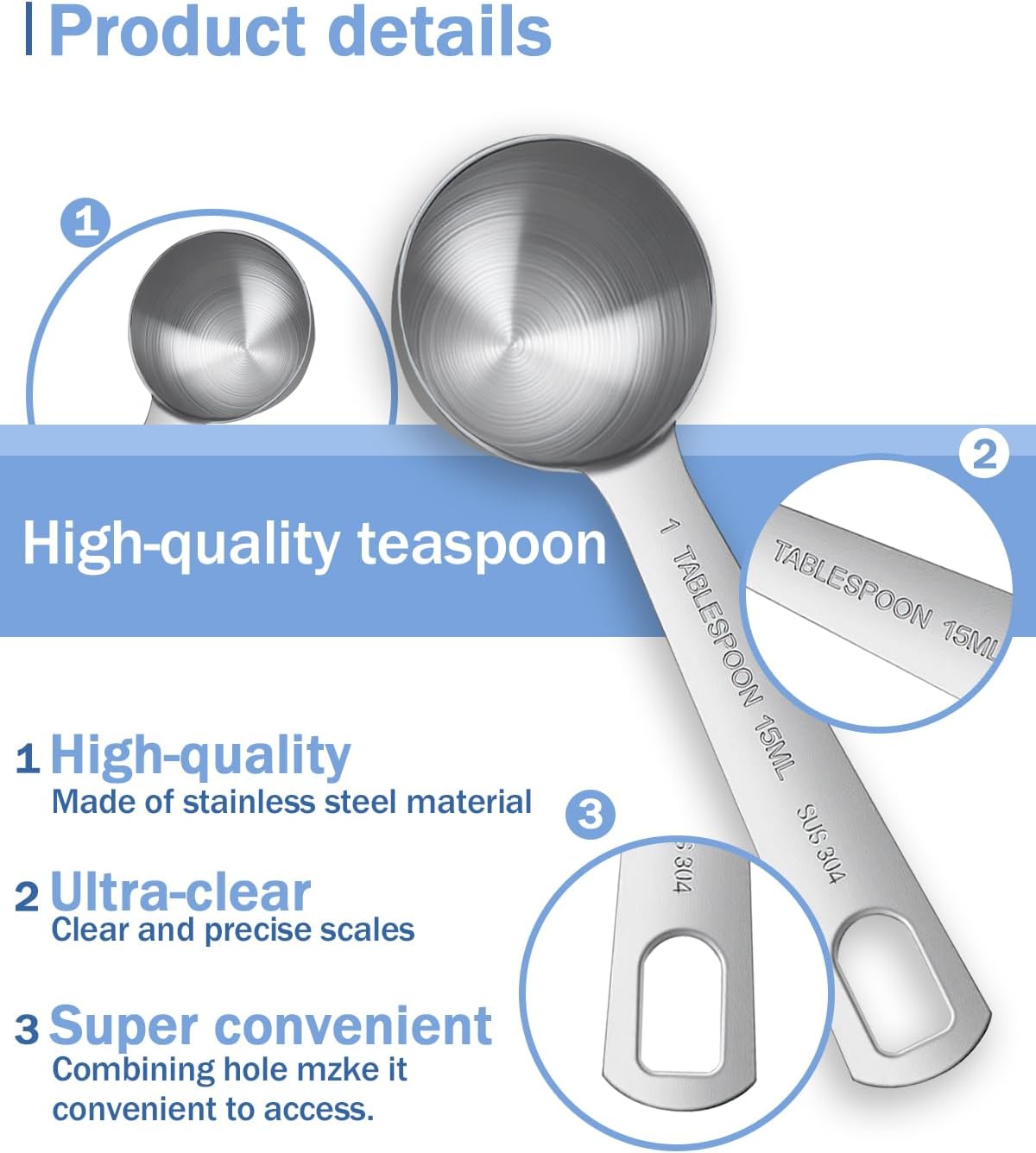 Teaspoon Measuring Spoons, 7.5mL (7.5 cc | 1/4 oz) Stainless Steel Teaspoon Scoop, Long Handle Metal Measuring Spoons for Cooking,Baking (0.25 OZ)