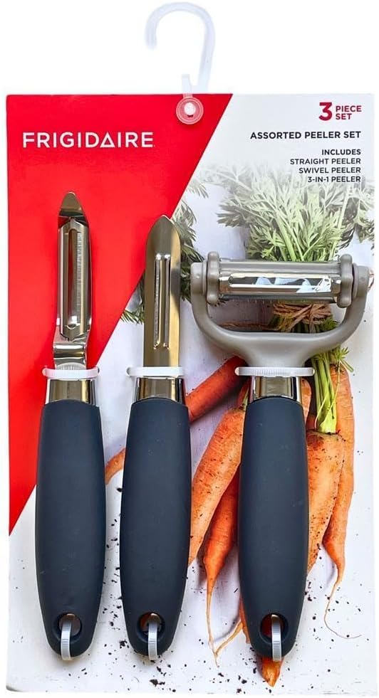 Frigidaire 3-Piece Peeler Set - Straight Peeler, Swivel Peeler, 3-in-1 Peeler - Stainless Steel and Silicone (OLIVE)