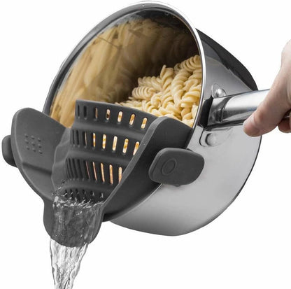 Silicone Clip-On Food Strainer for Pots, Pans, and Bowls,（ Gray） (red)