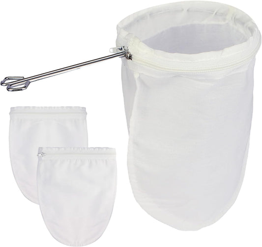 Fine Mesh Strainer, 3Pcs Reusable Cloth Strainer Bags with Stainless Steel Handle, Nut Milk Bag, Juice Strainer for Kitchen