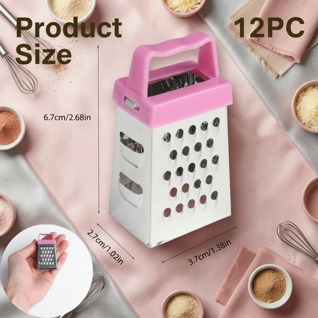 12PC Mini Cheese Grater Set, Handheld Box Gratters with 4-Side Stainless Steel Blades, Small Cheese Grater for Kitchen—Fine/Coarse Graters for Cheese, Garlic, Ginger, Vegetables & Potatoes