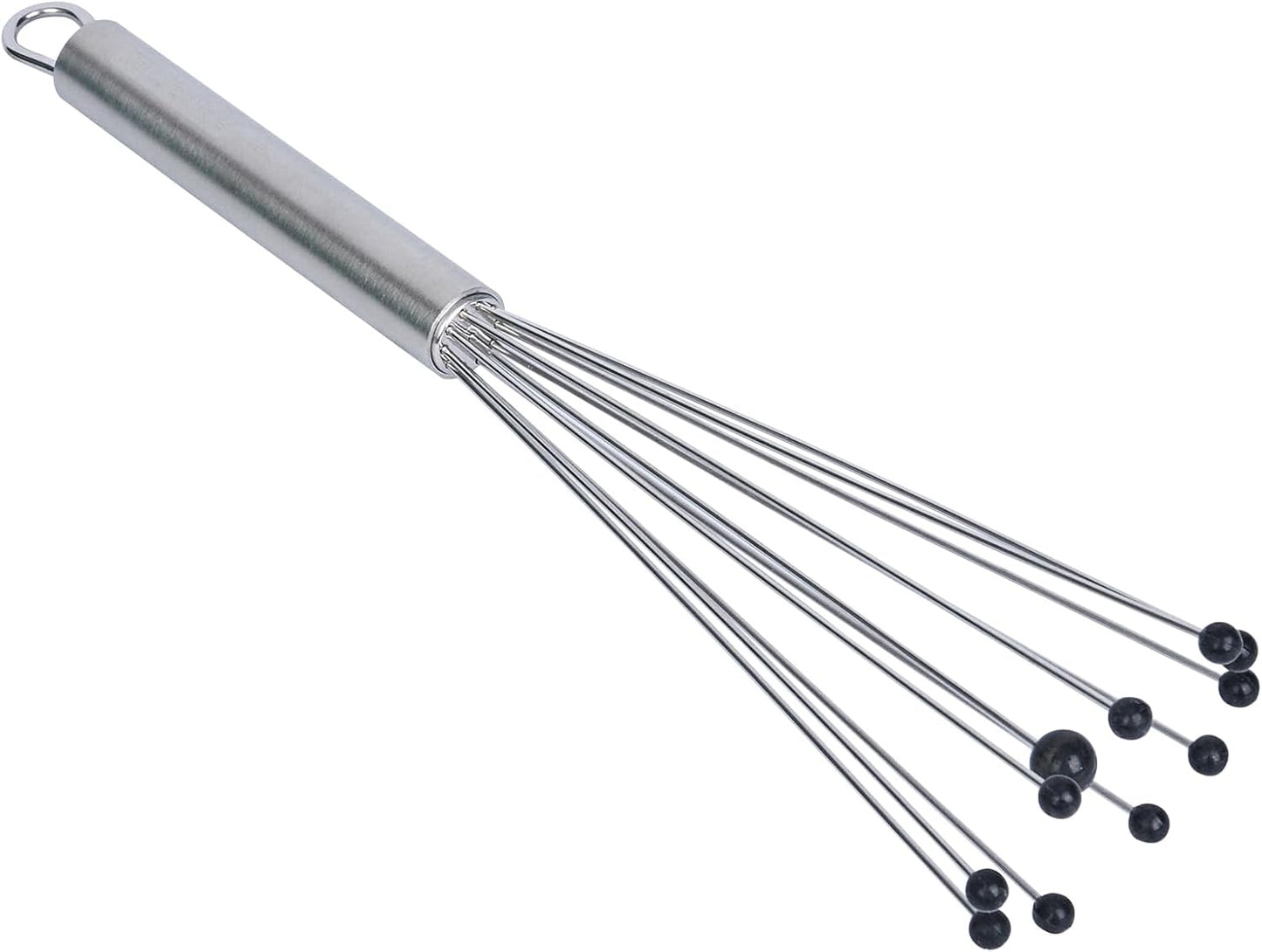Restaurantware 10.5 in Stainless Steel Ball Whisk - German Standard Egg Beater with Ergonomic Handle, Dishwasher Safe - Manual Mixer Cooking Whisk for Baking, Stirring, Sauces, Beating