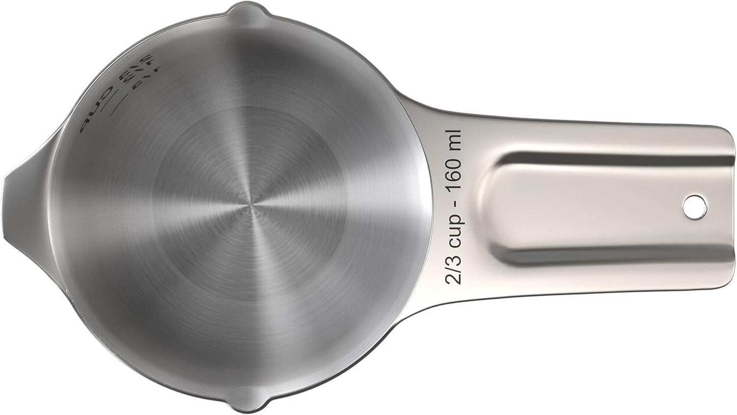Color Up 2 Cup Measuring Cup, 480ml Stainless Steel Metal, Easy-Pour Spouts, Engraved Markings, Flat Base, Dishwasher Safe, for Dry and Liquid Ingredients