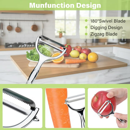 Ultimate Kitchen Tool Set of 4 – Pineapple Corer, Apple Slicer, Peeler & Garlic Crusher | Multifunctional Stainless Steel Gadgets for Fruit & Vegetable Prep | Easy-to-Use, Time-Saving Gift Set.
