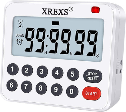XREXS Digital Kitchen Timer Magnetic Countdown Up Cooking Loud Alarm and Mute Optional, Magnet and Stand, Large Display Classroom Timer for Teachers (2 Batteries Included) Upgraded Version