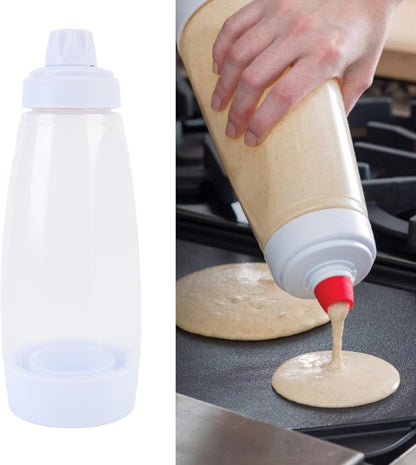 Effortless Pancake Batter Dispenser | 1000ML Squeeze Shaker with Mixing Ball & Wire Whisk | No Lump, Non Stick | Ideal for Crepes, Waffles & Baking