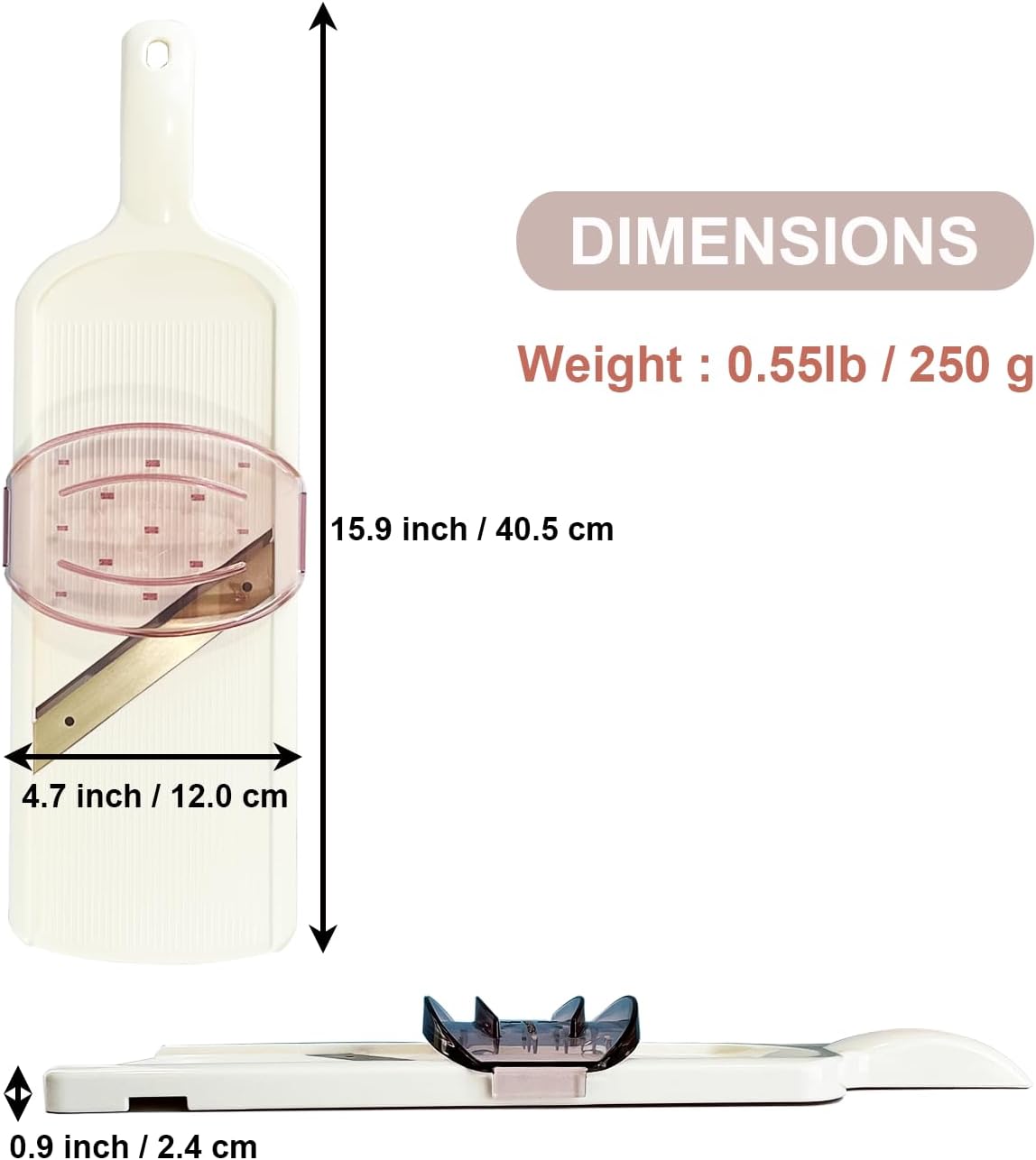 Mandoline Wide Cabbage Slicer 4.7 inches Pink, Julienne Thickness: 0.04 inch (1 mm), with Safety Holder, Made in Tsubame Japan (Pink)