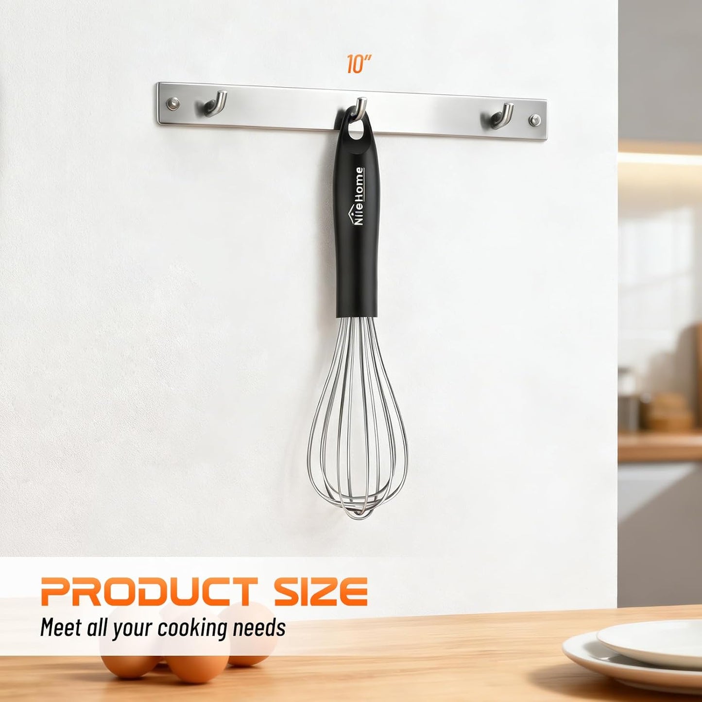 NileHome Silicone Whisk Set 8" 10" 12" Kitchen Whisk Kitchen Wisk Wire Whisks for Cooking, Whisking, Blending, Beating, Stirring-Black 3 Pack