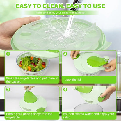 Salad Spinner, Large Vegetable Washer and Dryer with Easy Crank Handle, 3Qt Capacity Lettuce Spinner for Washing, Spinning & Drying Salad Greens, Fruits & Vegetables