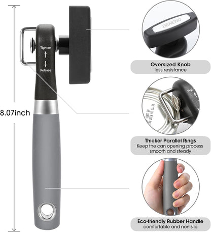 Beneno Can Opener, Manual Side Safe Cut Can Opener Smooth Edge with Durable Sharp Blade, Effort-Saving Knob & Comfortable Non-slip Handle, Brown