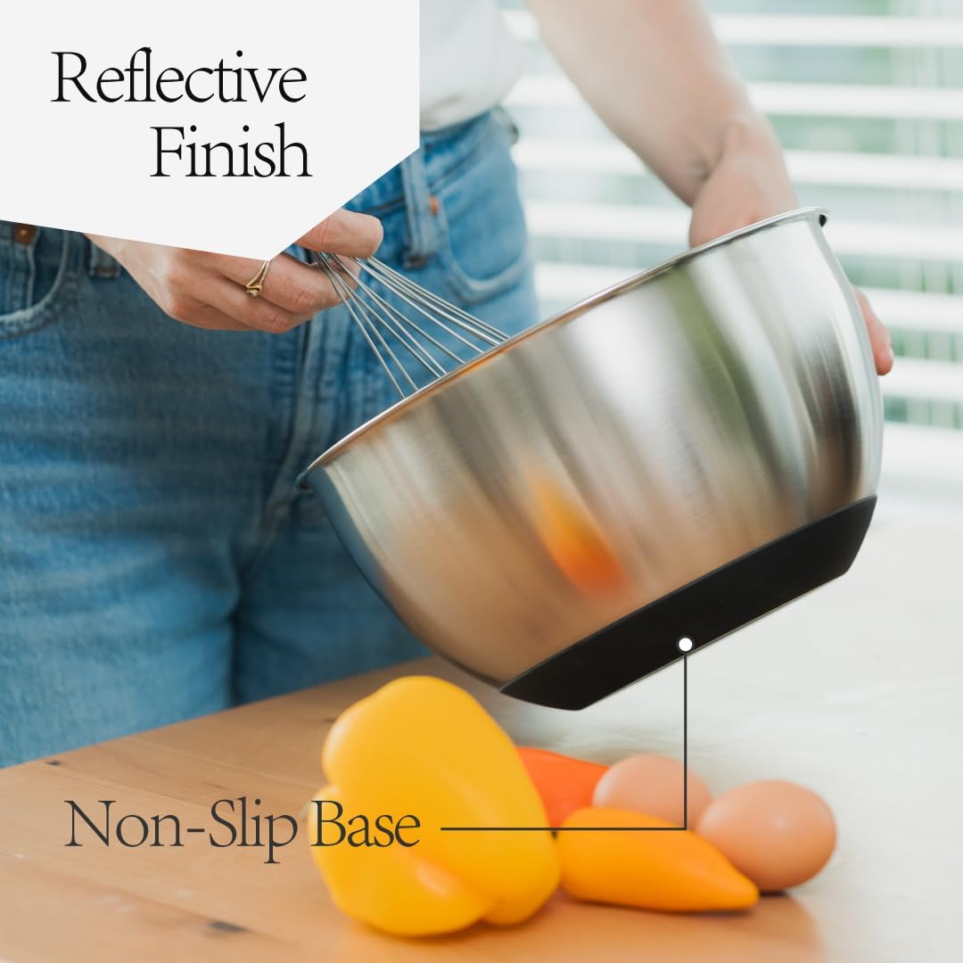 ANGORA BRANDS Matte Black Stainless Steel Mixing Bowls with Lids Set (3-Piece) - Nesting Bowls for Cooking, Baking, Salads & Serving - 1.5 QT, 3 QT & 5 QT - Modern Kitchen Essentials by Samma