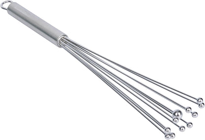 Restaurantware 10.5 in Stainless Steel Ball Whisk - German Standard Egg Beater with Ergonomic Handle, Dishwasher Safe - Manual Mixer Cooking Whisk for Baking, Stirring, Sauces, Beating