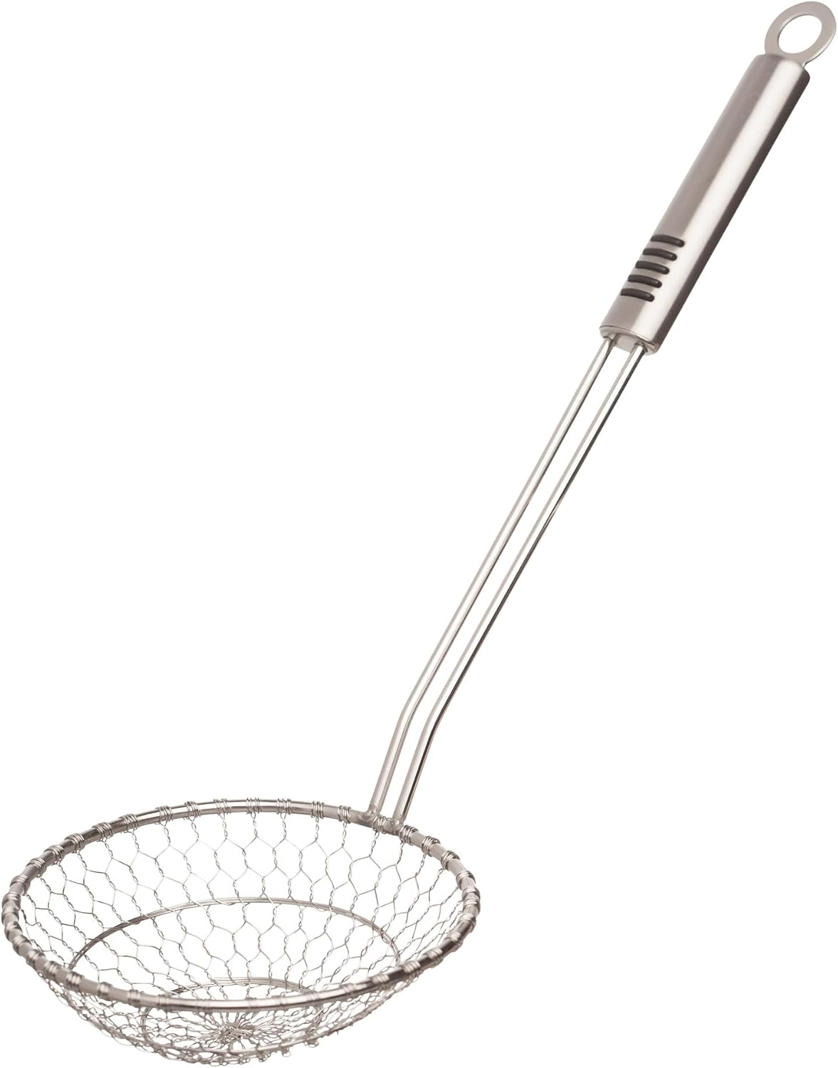 Helen's Asian Kitchen Spider Strainer, 5-Inch Stainless Steel Mesh Basket With Bamboo Handle, For Noodles, Dumplings, Wontons, Deep Frying, And Draining Tasks