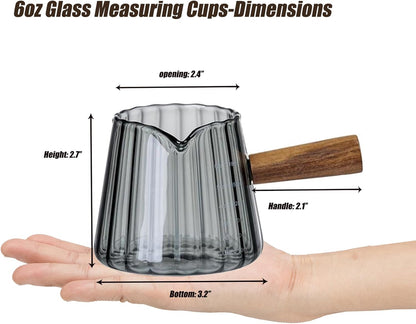 FANTESTICRYAN 6OZ Measuring Cup, Ribbed Borosilicate Glass Espresso Cup, V-Shaped Spout Drain Espresso Double Shots, Coffee Milk Tea Accessories (Clear, Glass Handle)