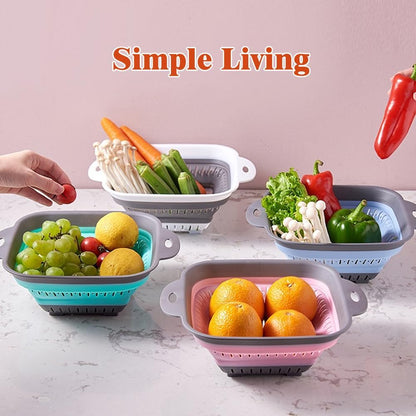 Collapsible Colander and Strainer,Silicone Strainer Colanders & Food Strainers,for Vegetable and Fruit, Kitchen Essentials (2, Blue, 1.3L+2.5L)
