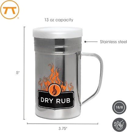 Outset Stainless Steel Dry Rub Shaker With Lid, 13oz Seasoning Dispenser