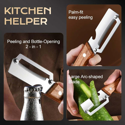 Multi Functional Vegetable Peeler for Kitchen, Ultra Sharp Stainless Steel Veggie, Fruit, Carrot, Orange & Potato Peeler with Ergonomic Handle, Julienne Peeler & Bottle Opener, Fruit Peeler (2pcs)