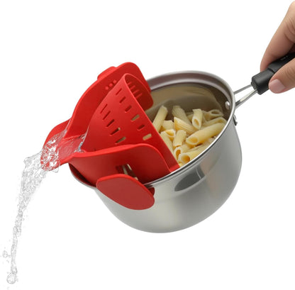 Clip-On Silicone Strainer for Pots, Heat-Resistant Handsfree Pasta & Vegetable Colander, Space-Saving Kitchen Gadget for Noodles, Veggies & Berries (Grey)