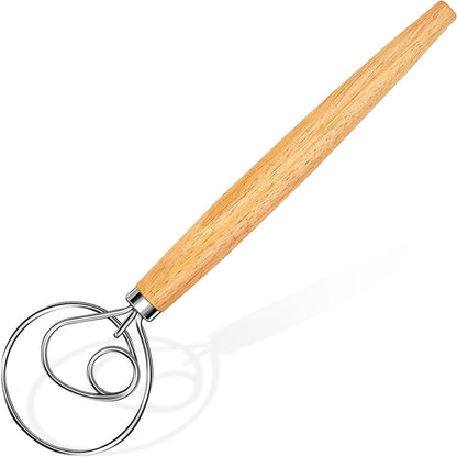 Danish Dough Whisk Stainless Steel Dough Hook Dutch Whisk for Sourdough Bread Dough Mixer Hand Wooden Handle Kitchen Whisking Mixing Tool Bread Making Tools and Supplies (3 Pack Black)