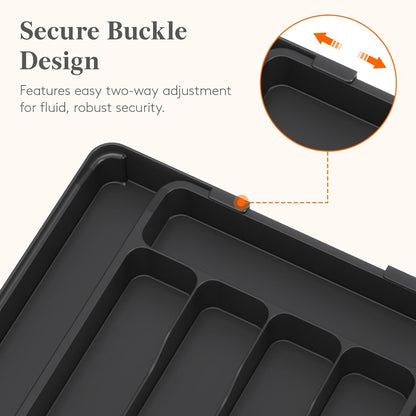 Lifewit Silverware Drawer Organizer, Expandable Utensil Tray for Kitchen, BPA Free Flatware and Cutlery Holder, Adjustable Plastic Storage for Spoons Forks Knives, 11-18 x 14", Black