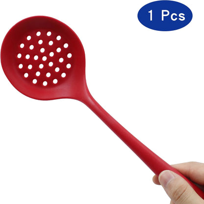 BokWin 1 Pcs Round Slotted Spoon Heat Resistant Silicone Strainer Spoon Non Stick Skimmer Spoon for Cooking Vegetable(Grey)