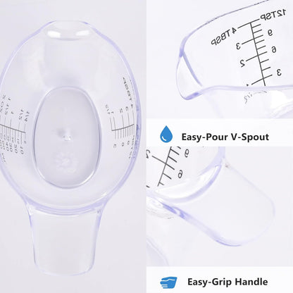 4 Pack Small Measuring Cups, 2oz/60ml Mini Measuring Cup with tsp/Tbsp/oz/ml Markings, Clear Easy-Read Scale for Kitchen, Resin, DIY, Beauty Mixing (4)