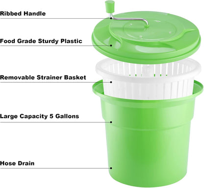 Wutfly 5 Gallon Large Commercial Manual Salad Spinner/Dryer