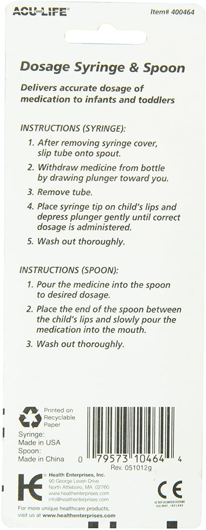 Acu-Life Teaspoon Dosage Spoon, Delivers Accurate Dosage, Easy to Read, Medical-Grade Measuring Spoon, 2 TSP/10 ml, BPA Free