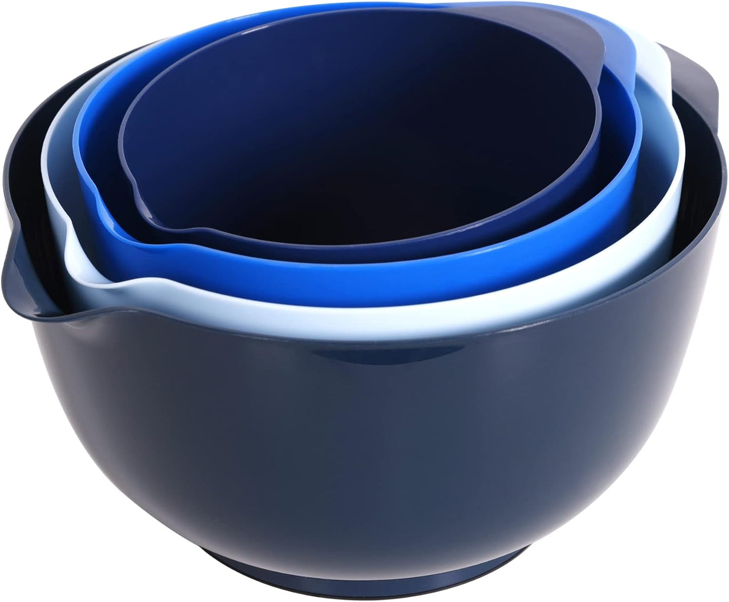 BoxedHome Green Ombre Nesting Plastic Mixing Bowl Set With Pour Spout, Microwave and Dishwasher Safe, BPA free Non-Slip Base, Set of 4 Size 1.7, 2.5, 3.5 and 4.5qt, Great for Prepping, Baking, Cooking