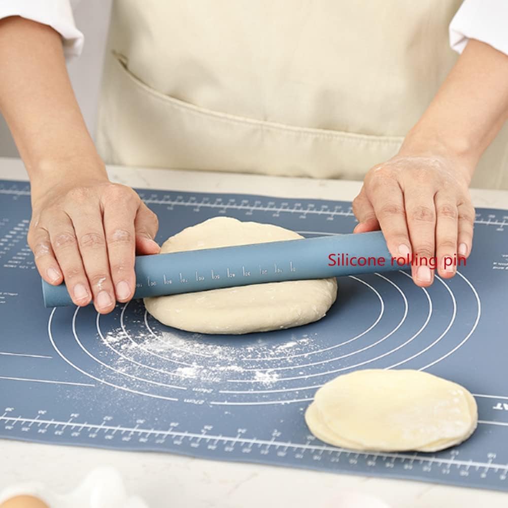 Small stainless Steel Inner Core Silicone Rolling Pin Non-stick Dough Roller (Green)