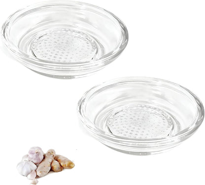 2Pcs Glass Ginger Grater Circular Garlic Grinder Plate for Kitchen Vegetables Gadget Ginger Garlic Spices (3.74"x1.06")