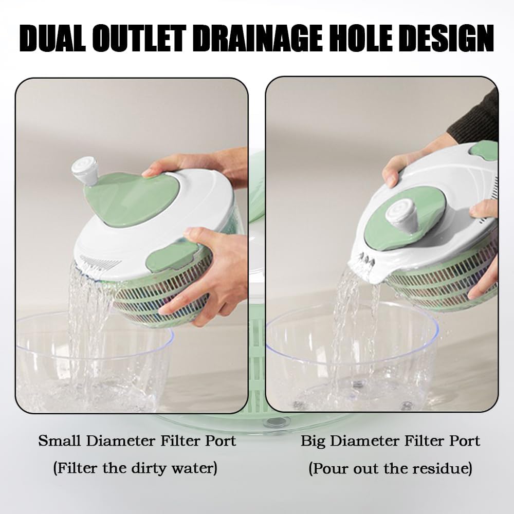 4.2L Salad Spinner for kitchen.Efficient Lettuce Spinner with Dual Drainage Holes for Quick Drying.BPA-free Green Salad dryer for Washing, Spinning Greens, Fruits, and Vegetables.