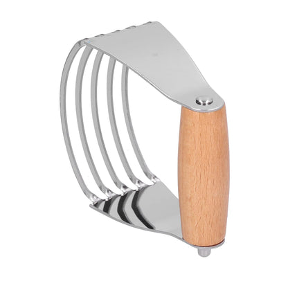 Stainless Steel Heavy Duty Dough Blender and Pastry Cutter Professional Kitchen Baking Tool for Flaky Pastries and Crispy Crusts (Wood Color)