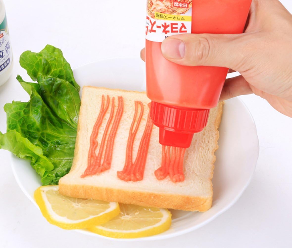 Squeeze Sauce Bottle 5 Holes Canister Design for Sauce Mayo Salad Vinegar Ketchup Honey Oil Container with Dust Lid 380ml (White)