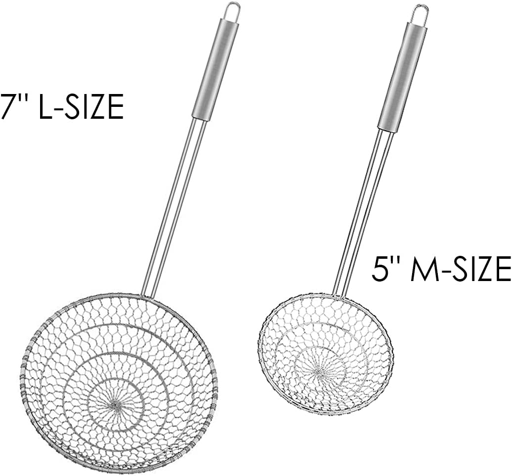 Best Utensils Asian Kitchen Stainless Steel Spider Strainer Professional Wire Skimmer with Spiral Mesh (7-Inch Strainer Basket)