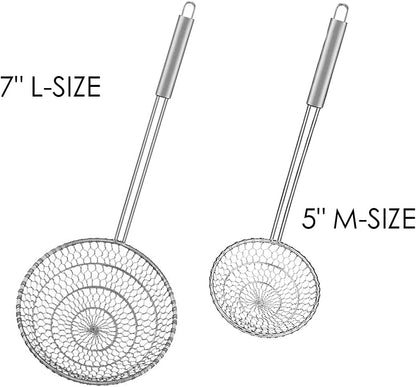 Best Utensils Asian Kitchen Stainless Steel Spider Strainer Professional Wire Skimmer with Spiral Mesh (7-Inch Strainer Basket)