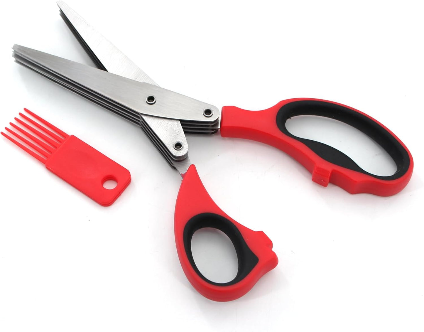 Herb Scissors & Kitchen Scissor Set - Multipurpose Stainless Steel 5 blades Herb Shears, Heavy Duty Meat, Poultry, Food Cooking Scissors, Dishwasher Safe - 2 Pack (Red and Black)