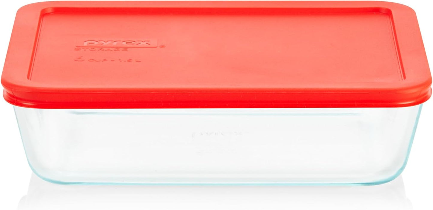 Pyrex Simply Store Glass Food Storage Container, Snug Fit Non-Toxic Plastic BPA-Free Lids, Freezer Dishwasher Microwave Safe, 11 Cup