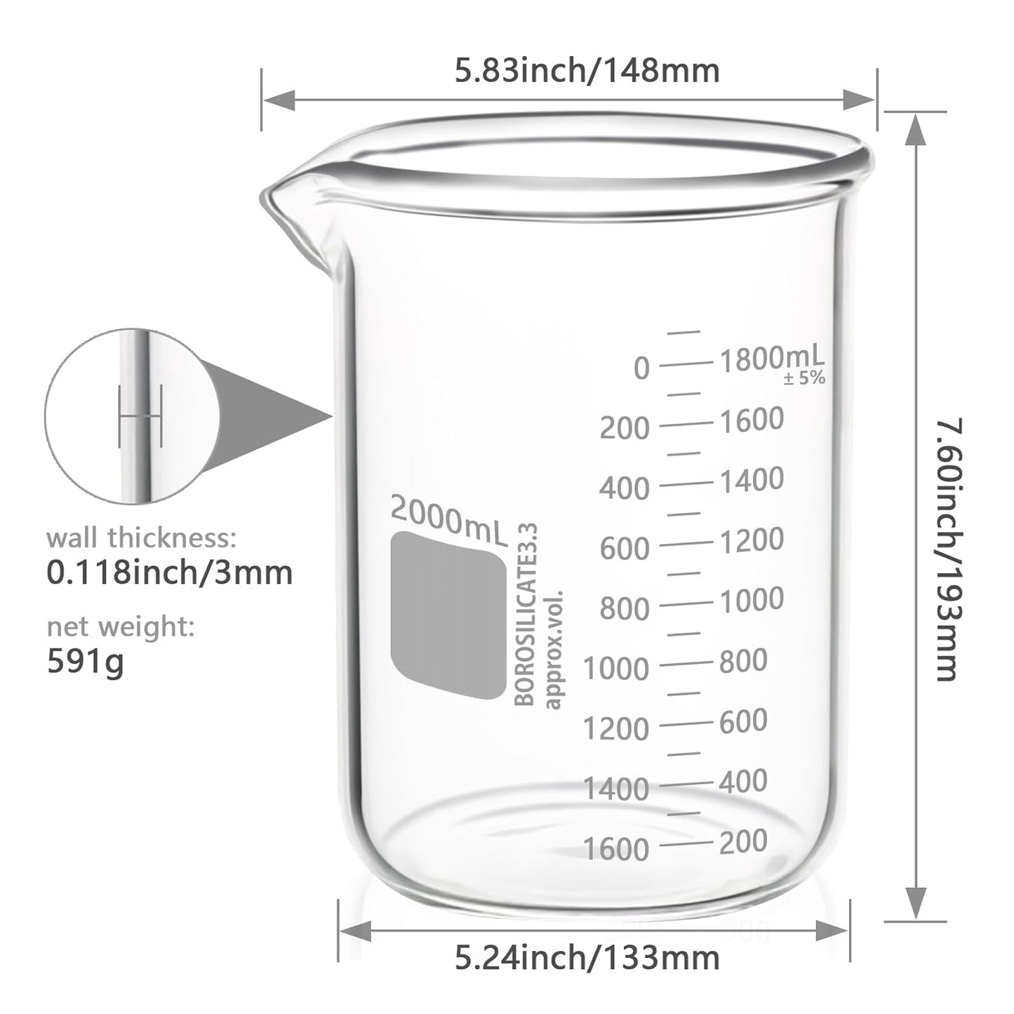 Heavy Duty 1000ML Glass Beaker White Double Scale Graduation, Borosilicate 3.3 Glass Lab Beaker, Low Form Griffin Glass Measuring Beaker, 1 Each (1000ML)