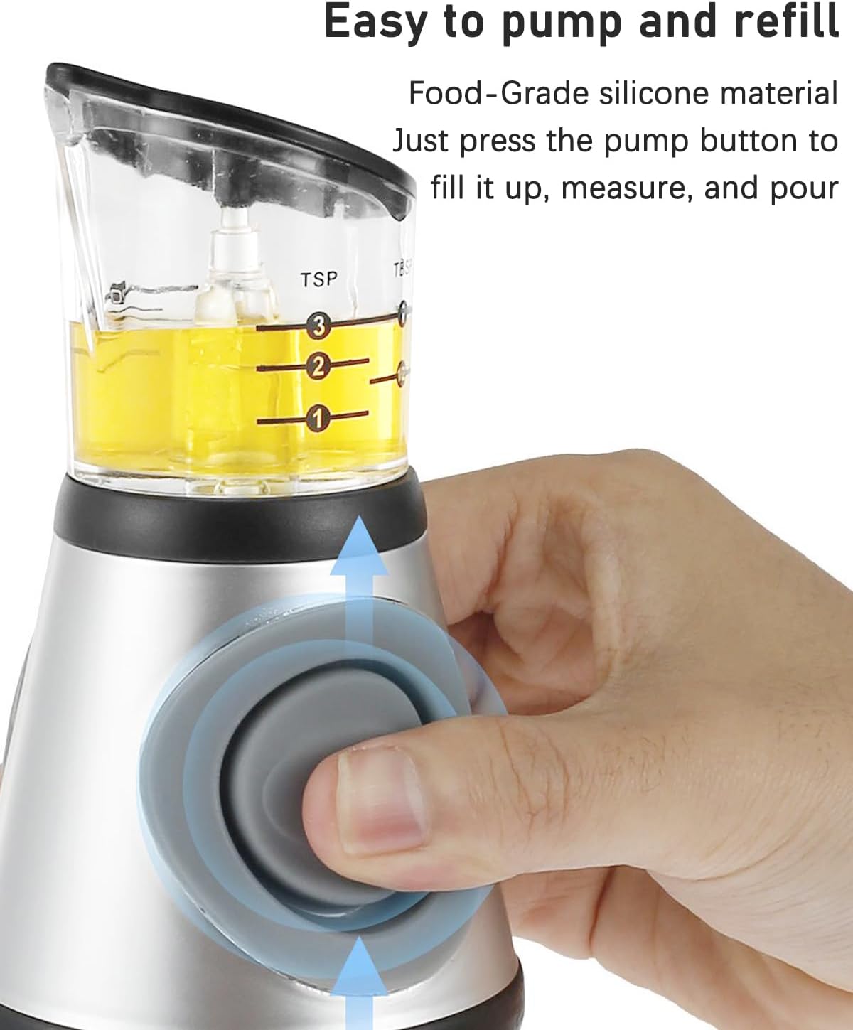 Oil Dispenser Bottle, 17oz Olive Oil Dispenser Oil Sprayer, Clear Glass Refillable Oil and Vinegar Dispenser Bottle with Measuring Scale Pump for Kitchen, Cooking, Salads, Baking Frying