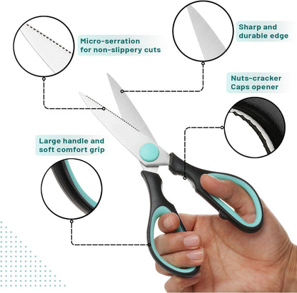 Mr. Pen- All Purpose Kitchen Shears with Protective Sheath, 8 Inch, Dishwasher Safe, Stainless Steel Food Scissors with Micro-Serrated Blades, Soft Grip Comfort Handle, Durable Utility Kitchen Shears