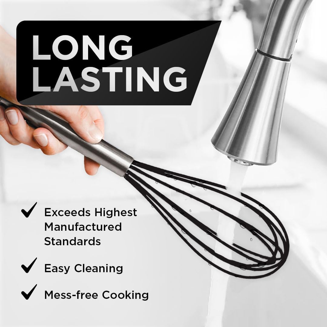 Silicone Whisk Set of 3 - wire whisk for Cooking Non-Scratch - whisks for cooking - Hand Whisk - whisker tool - wisking tool stainless