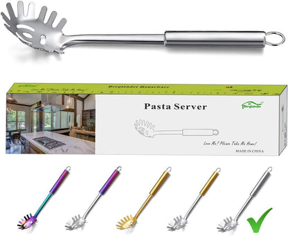 Berglander Pasta Fork, Stainless Steel Pasta Server, Spaghetti Spoon, Spaghetti Server, Noddle Fork, Heat Resistant (Silver)