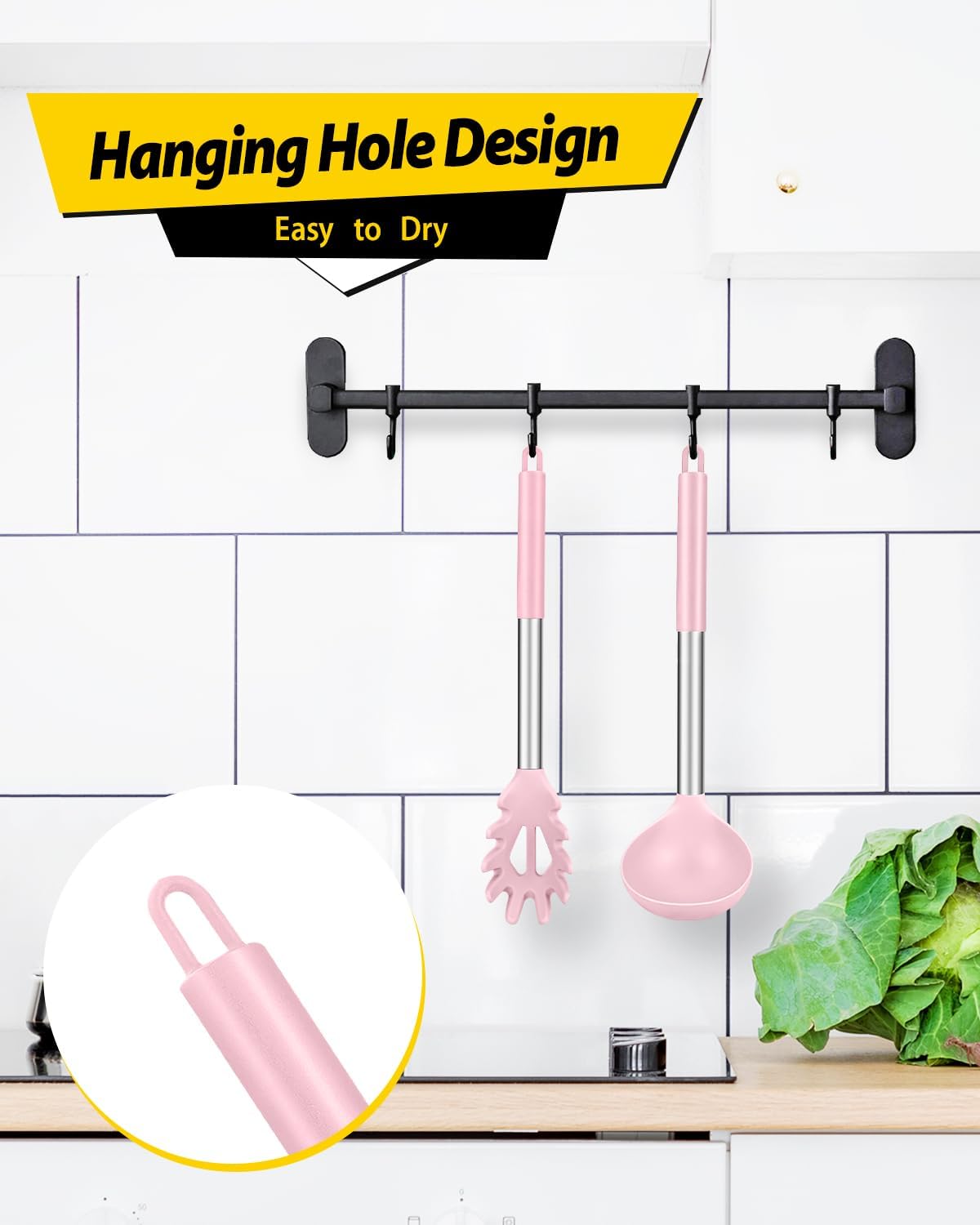 Silicone Pasta Fork and Ladle Spoon Set, Large Non Stick Kitchen Utensils for Cooking,Stirring,Serving Spaghetti, Soup, Sauce (GRAY)