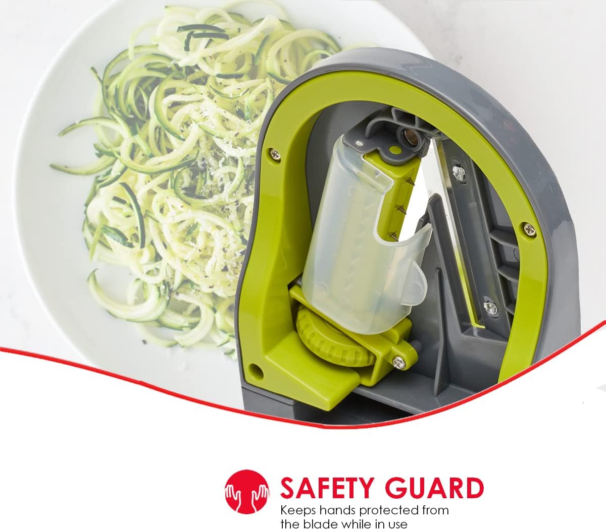Home Basics 4 Function Tabletop Spiralizer, Green | 4 Razor Sharp Blades | Safety Guards Protect While Using | Durable | Easy to Clean | Great for Vegetables & Fruit | Healthy Way to Prepare Meals