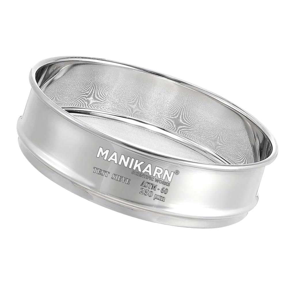 Test Sieve 8 Inch (200mm) – 250 Micron Mesh, ASTM No. 60 – Grade 304 Stainless Steel Frame & Mesh – Laboratory Sieve for Soil, Sand, and Particle Size Analysis