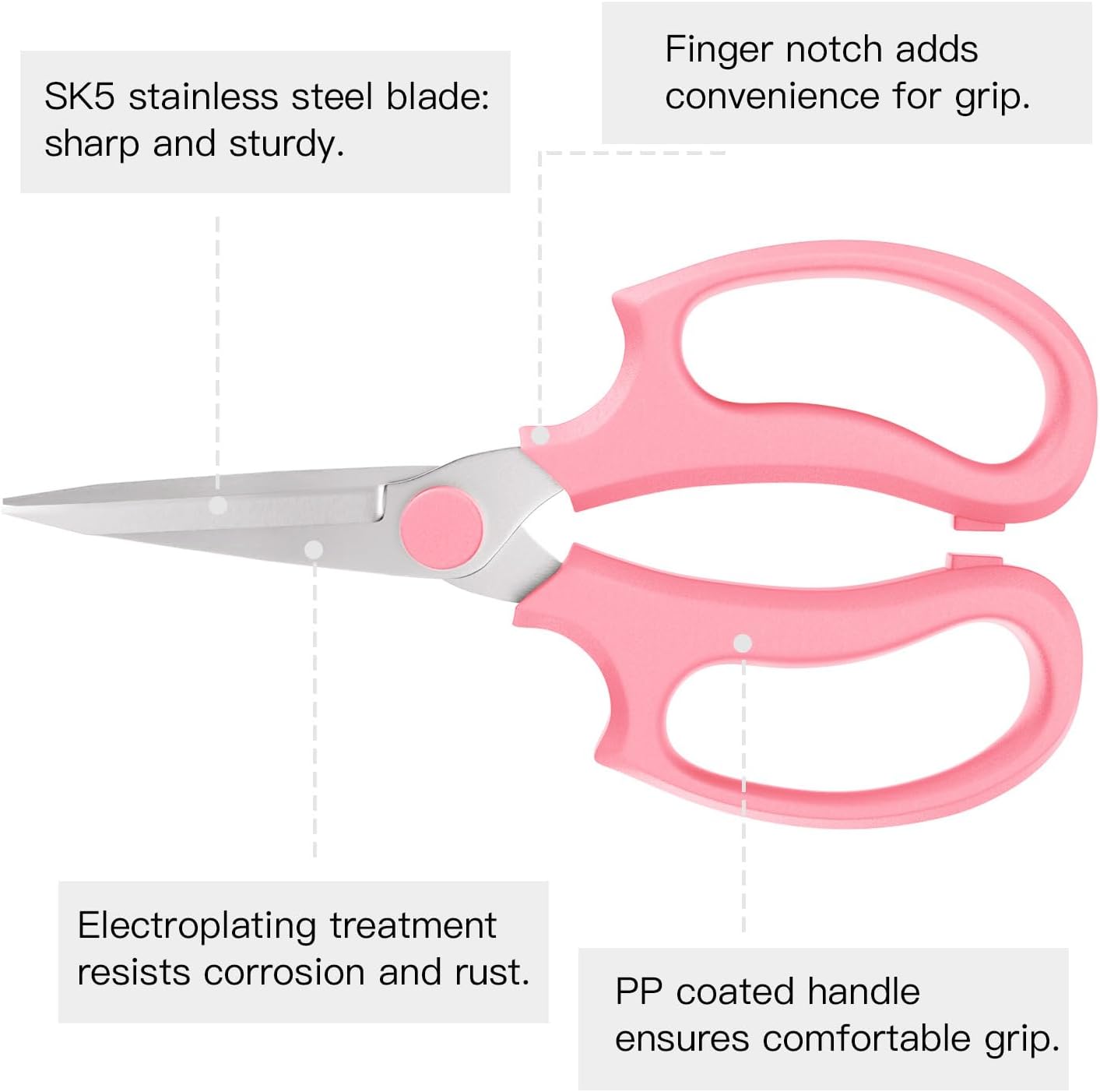 Housolution Flower Scissors, Strong Floral Shears, Premium Steel Garden Pruning Shears Garden Scissors Floral Fruits Leaf Scissors Hand Pruner Snip Trimming Tool for Gardening Flower Arrangement, Pink